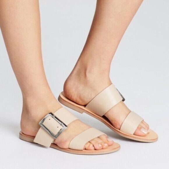 Free People Sol Sana April II Slide Sandals Flats Straps Leather Buckle Ecru 6 - Picture 1 of 15